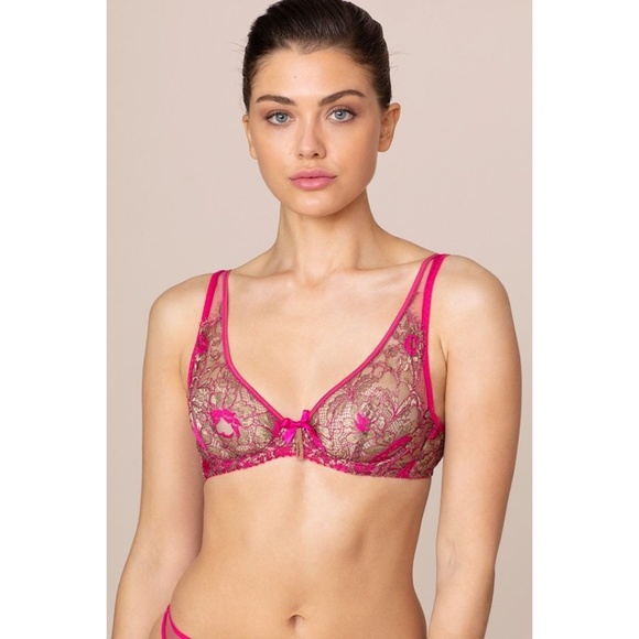 Agent Provocateur Lysianne Gold Fuchsia Bra NWT $335 - Picture 2 of 16